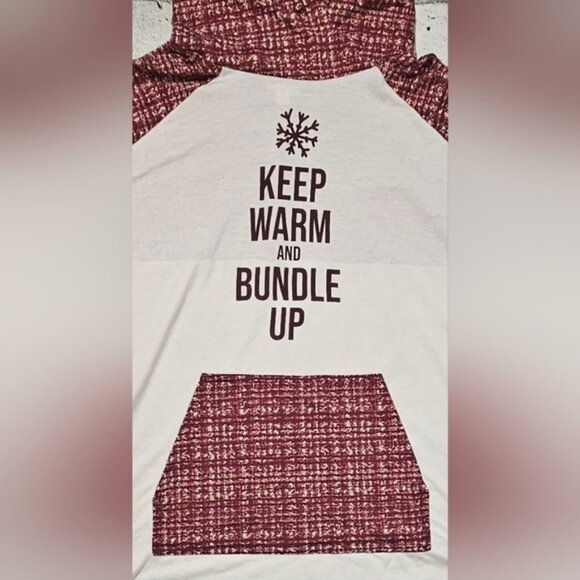 LULAROE Amber Burgundy & Cream Hoodie "Keep Warm and Bundle Up" - Picture 5 of 8